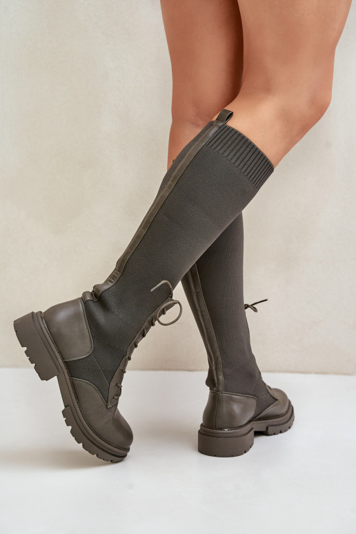 Ein überzeugendes Stilvollll Stiefel Ze SkarpetkoZuą CholeZuką Khaki-Farbe-Farbe Iranel