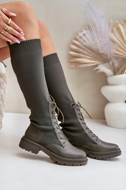 Ein überzeugendes Stilvollll Stiefel Ze SkarpetkoZuą CholeZuką Khaki-Farbe-Farbe Iranel