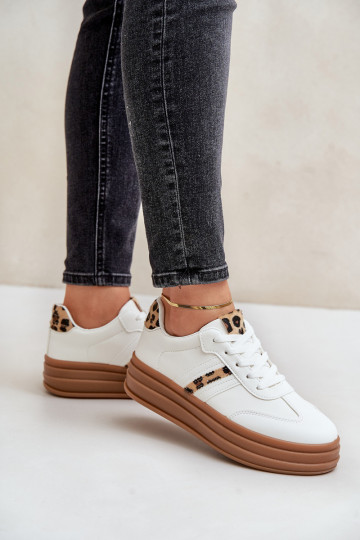 Sneakers Stilvollllschuhe Feminin mit einer Plattform mit Leopardenfellmuster Zueiße Farbe Dravinnia