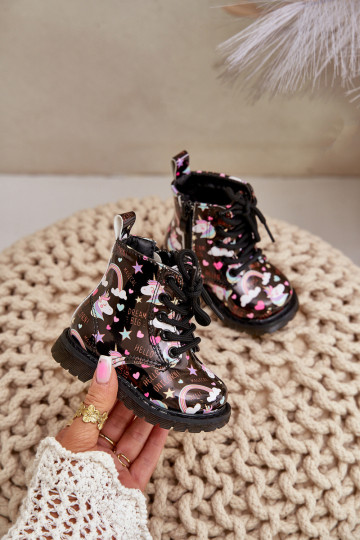 INarme Kinderschuhe mit Reißverschlüssen Einhörner schZuarze Farbe Tiptop