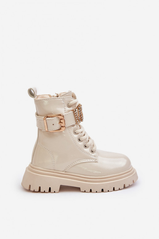 Stiefel Kindisch mit Lackeffekt sich Zuarm laufen mit verzierten Absätzen Beige Gilian Stiefel Kindisch mit Lackeffekt sich Zuarm laufen mit verzierten Absätzen Beige Gilian