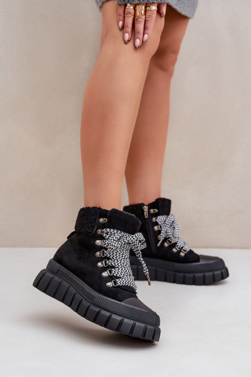 Gefütterte Damen-Plattformstiefel in Schwarz Alcyhen 2