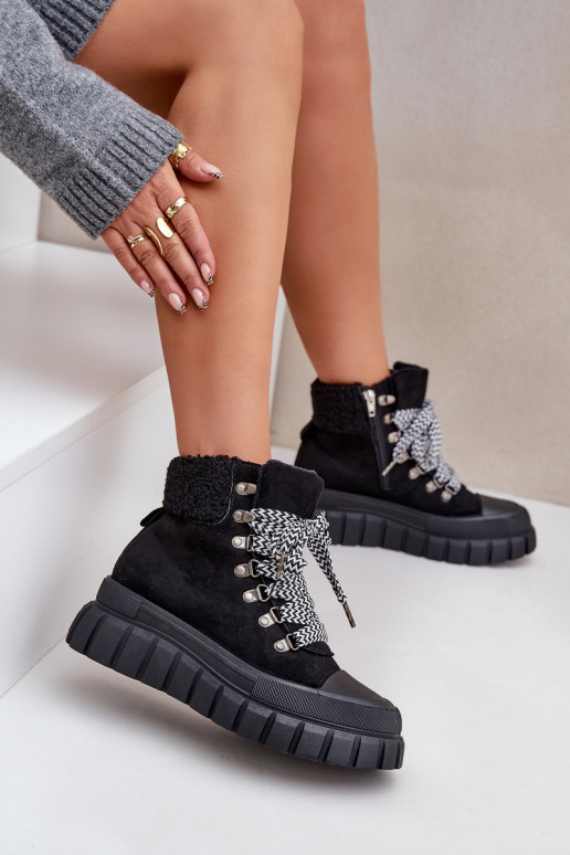 Feminin sich Zuarm laufen Stiefel Schuhe mit einer Plattform schZuarze Farbe Alcyhen