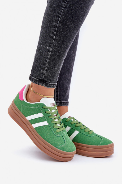 Sneakers Stilvollllschuhe Feminin mit einer Plattform grüne Farbe Egelia