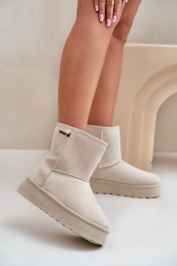 Groß Schneestiefel Feminin mit einer Plattform Big Star OO274897 elfenbeinfarbe 2