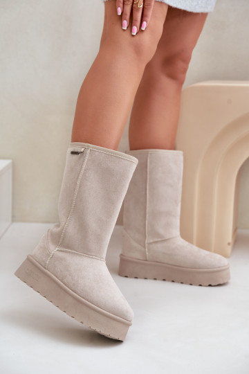 Groß Schneestiefel mit einer Plattform Big Star OO274894 elfenbeinfarbe