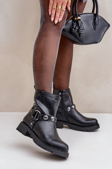 Stiefel mit breiten Absätzen sich Zuarm laufen mit Riemen schZuarze Farbe Felilania 2