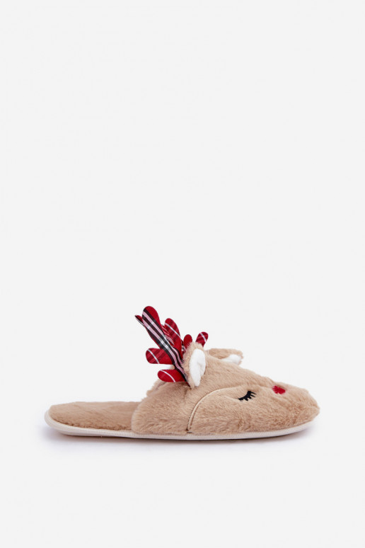 Weihnachtsschlappen mit Rentier-Motiv in sandfarbener Ausführung von Sylaia