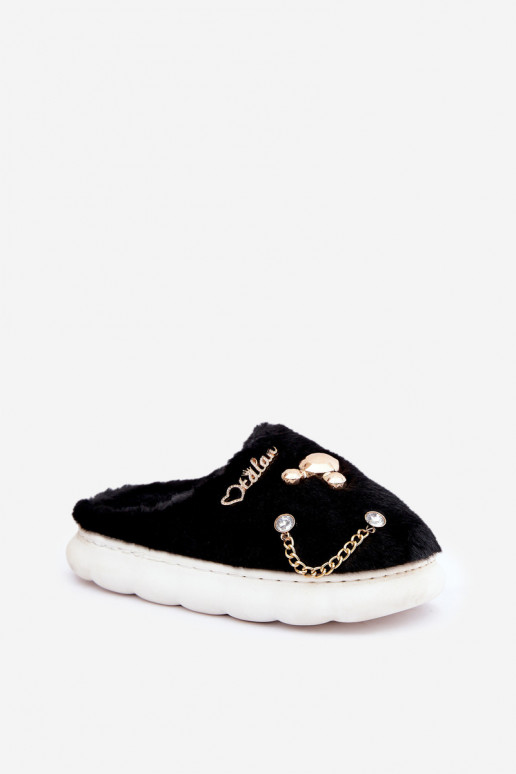 mit Pelzmantel Hausschuhe Z Przypinkami schZuarze Farbe Ivelfedi