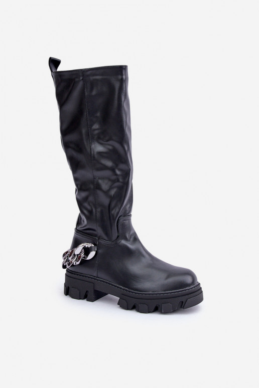 Knöchelhohe Stiefel mit breiten Absätzen und Ketten in schwarzer Ausführung von Įjungtauricette