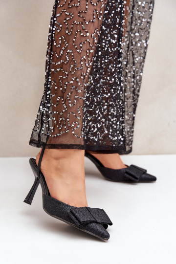 Glänzende High Heels mit Schleifen in Schwarz Gredan