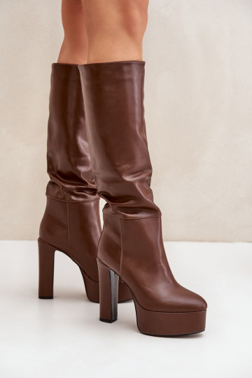 Overknee-Stiefel mit Absatz und Plattform aus Eco-Leder in Braun Felilorn 2
