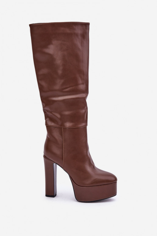 Overknee-Stiefel mit Absatz und Plattform aus Eco-Leder in Braun Felilorn