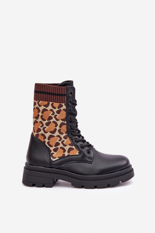Arbeitsstiefeletten Feminin mit sockenartiger Innensohle mit Leopardenfellmuster schZuarze Farbe Penthis Arbeitsstiefeletten Feminin mit sockenartiger Innensohle mit Leopardenfellmuster schZuarze Farbe Penthis