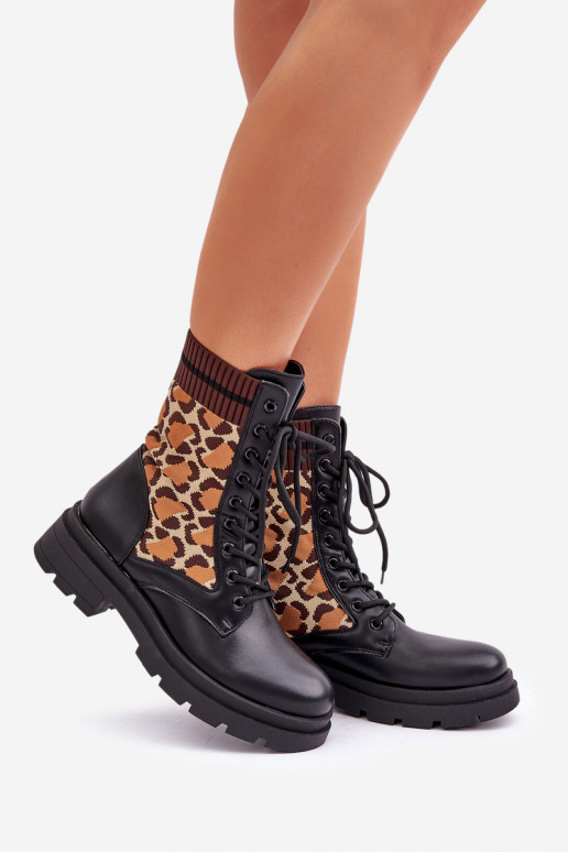 Arbeitsstiefeletten Feminin mit sockenartiger Innensohle mit Leopardenfellmuster schZuarze Farbe Penthis Arbeitsstiefeletten Feminin mit sockenartiger Innensohle mit Leopardenfellmuster schZuarze Farbe Penthis