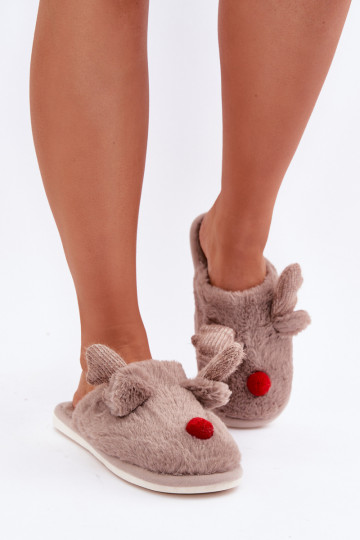mit Pelzmantel Hausschuhe Feminin Mit einem Thema Rentier Beige Sennalith