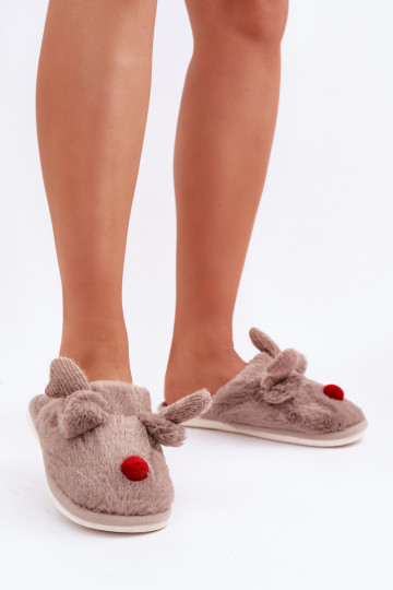mit Pelzmantel Hausschuhe Feminin Mit einem Thema Rentier Beige Sennalith 2