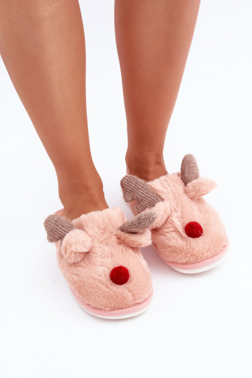 mit Pelzmantel Hausschuhe Feminin Mit einem Thema Rentier pinke Farbe Sennalith