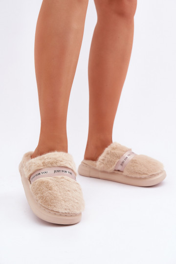 mit Pelzmantel Hausschuhe mit verzierten Absätzen Beige Savalithea