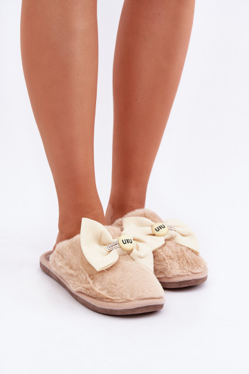 Hausschuhe Feminin mit Pelzmantel I Bogen Beige Olfedi