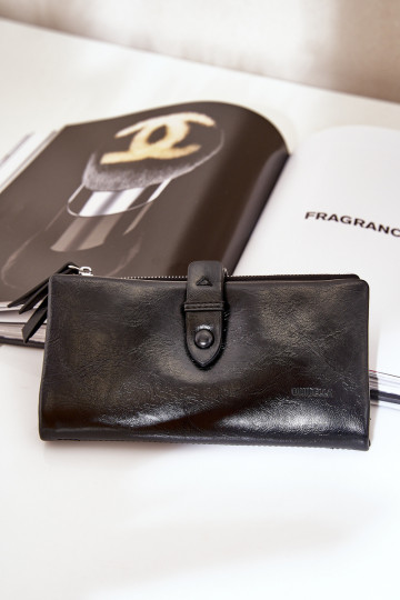 Damenbrieftasche aus Öko-Leder schZuarze Farbe Irinda