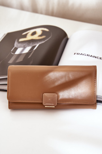 Eko Leder Gładki Damenbrieftasche DunkelBeige Erolia