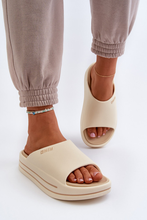 Damen Pantoletten mit Plateau Big Star NN274A034 in Sandfarbe