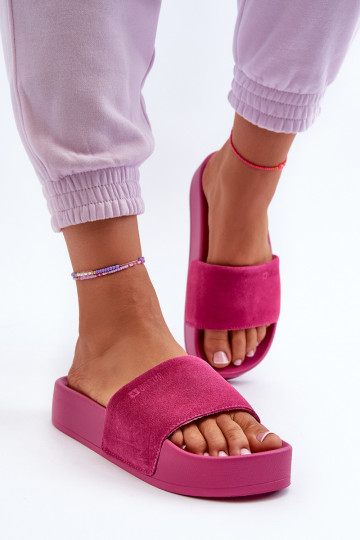 Feminin Hausschuhe mit einer Plattform aus INildleder Big Star NN274A672 pinke Farbe