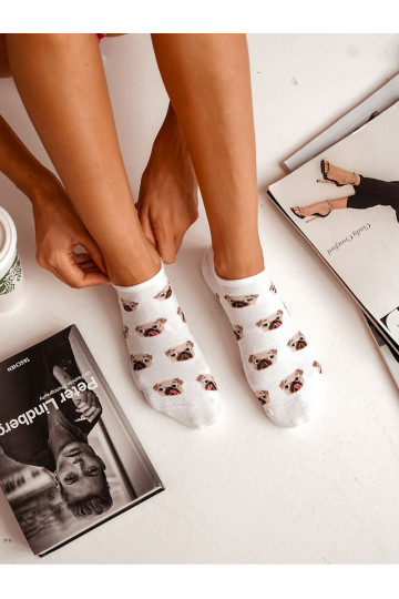 Damen Baumwollsocken mit Mopshunden Weiß