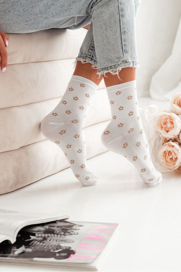 Damen Socken mit kleinen Blumen Weiß