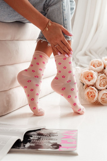 Damen Socken mit kleinen Blumen Pfirsich