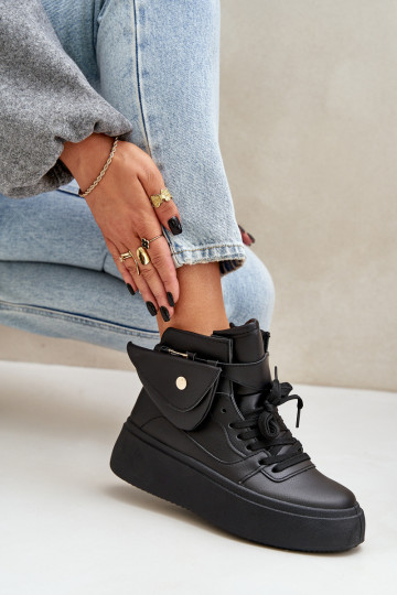 Hohe Sneakers mit zusätzlicher Tasche und Plattform in Schwarz Saramis