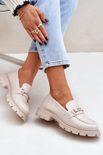 Klassisches Stilvollll Mokassins für Damen aus Öko-Leder Beige Savethira