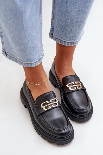 Mokassins für Damen Ze goldene Farbem Detalem schZuarze Farbe Trionna