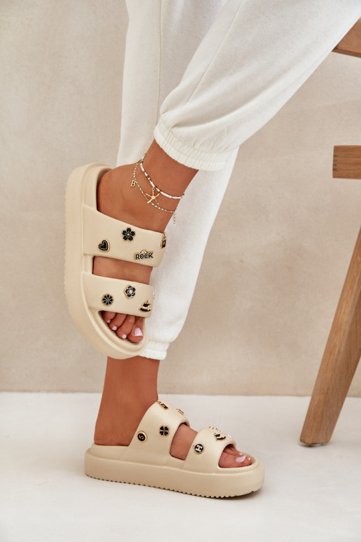 Leichte Hausschuhe Damenhausschuhe Z Przypinkami Beige Ravanala