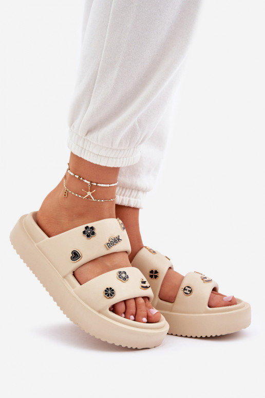 Leichte Hausschuhe Damenhausschuhe Z Przypinkami Beige Ravanala