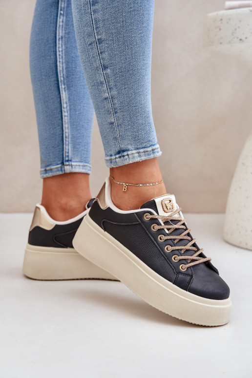 Sneakers Stilvollllschuhe mit einer Plattform Mit Dekorationeni SznuróZukami schZuarze Farbe Fonetha Sneakers Stilvollllschuhe mit einer Plattform Mit Dekorationeni SznuróZukami schZuarze Farbe Fonetha