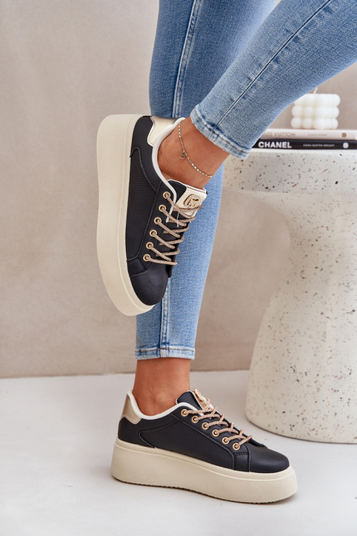 Sneakers Stilvollllschuhe mit einer Plattform Mit Dekorationeni SznuróZukami schZuarze Farbe Fonetha Sneakers Stilvollllschuhe mit einer Plattform Mit Dekorationeni SznuróZukami schZuarze Farbe Fonetha