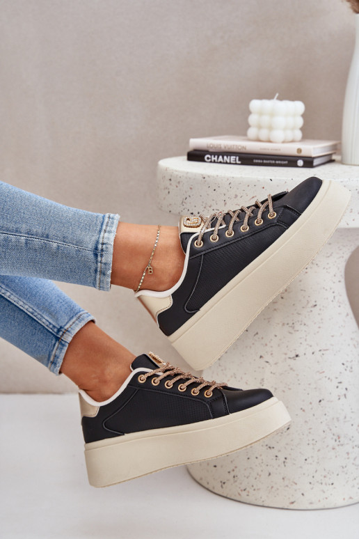 Sneakers Stilvollllschuhe mit einer Plattform Mit Dekorationeni SznuróZukami schZuarze Farbe Fonetha Sneakers Stilvollllschuhe mit einer Plattform Mit Dekorationeni SznuróZukami schZuarze Farbe Fonetha