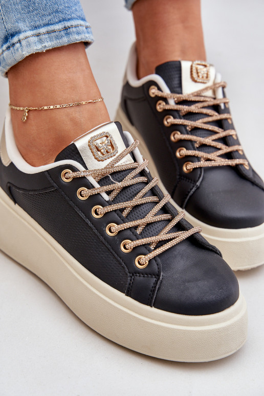 Sneakers Stilvollllschuhe mit einer Plattform Mit Dekorationeni SznuróZukami schZuarze Farbe Fonetha Sneakers Stilvollllschuhe mit einer Plattform Mit Dekorationeni SznuróZukami schZuarze Farbe Fonetha