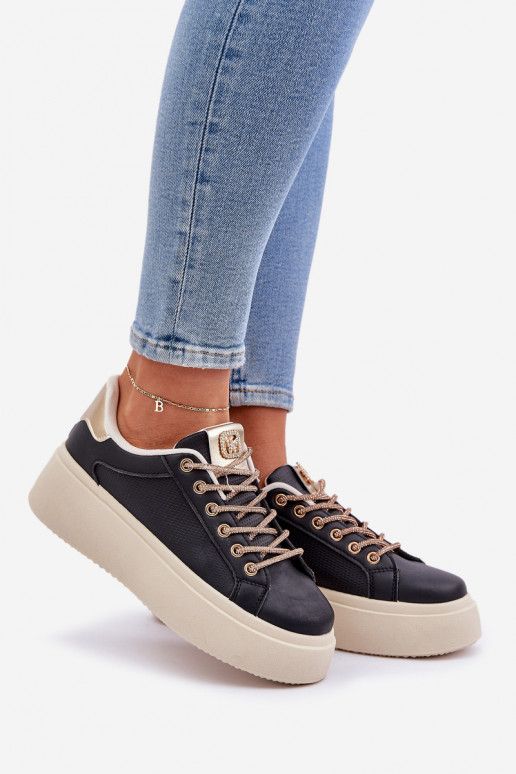 Sneakers Stilvollllschuhe mit einer Plattform Mit Dekorationeni SznuróZukami schZuarze Farbe Fonetha Sneakers Stilvollllschuhe mit einer Plattform Mit Dekorationeni SznuróZukami schZuarze Farbe Fonetha