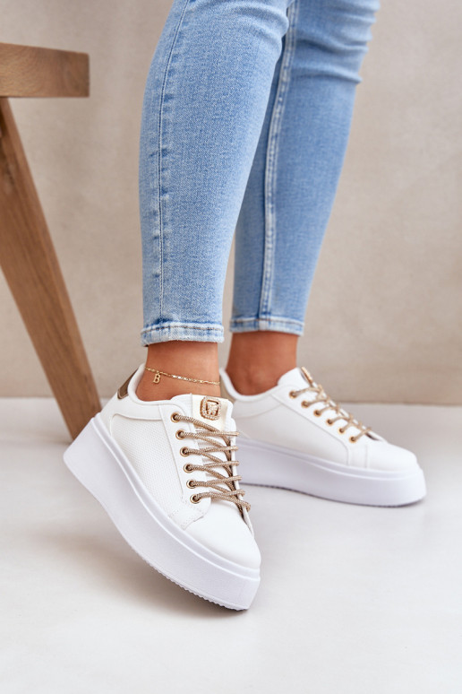 Sneakers Stilvollllschuhe mit einer Plattform Mit Dekorationeni SznuróZukami INeiß-goldene Farbe Fonetha Sneakers Stilvollllschuhe mit einer Plattform Mit Dekorationeni SznuróZukami INeiß-goldene Farbe Fonetha
