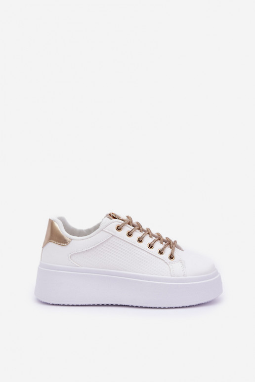Sneakers Stilvollllschuhe mit einer Plattform Mit Dekorationeni SznuróZukami INeiß-goldene Farbe Fonetha Sneakers Stilvollllschuhe mit einer Plattform Mit Dekorationeni SznuróZukami INeiß-goldene Farbe Fonetha