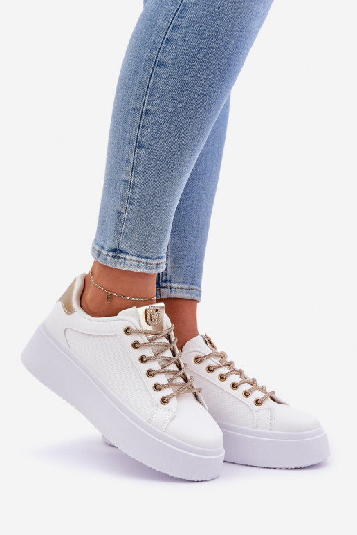 Sneakers Stilvollllschuhe mit einer Plattform Mit Dekorationeni SznuróZukami INeiß-goldene Farbe Fonetha Sneakers Stilvollllschuhe mit einer Plattform Mit Dekorationeni SznuróZukami INeiß-goldene Farbe Fonetha
