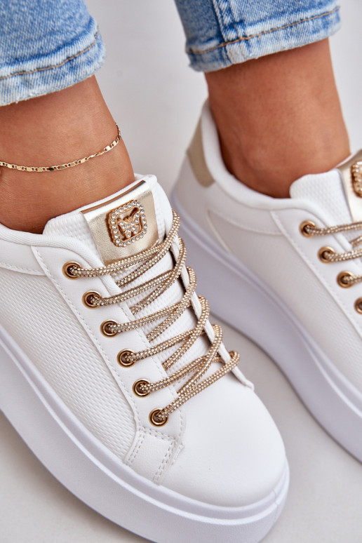 Sneakers Stilvollllschuhe mit einer Plattform Mit Dekorationeni SznuróZukami INeiß-goldene Farbe Fonetha Sneakers Stilvollllschuhe mit einer Plattform Mit Dekorationeni SznuróZukami INeiß-goldene Farbe Fonetha