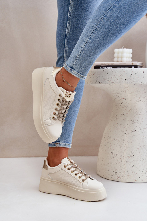 Sneakers Stilvollllschuhe mit einer Plattform Mit Dekorationeni SznuróZukami Beige Fonetha Sneakers Stilvollllschuhe mit einer Plattform Mit Dekorationeni SznuróZukami Beige Fonetha