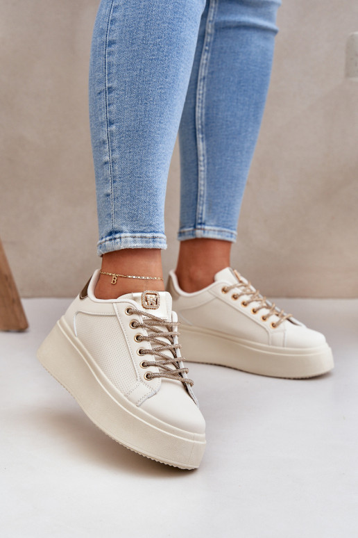 Sneakers Stilvollllschuhe mit einer Plattform Mit Dekorationeni SznuróZukami Beige Fonetha Sneakers Stilvollllschuhe mit einer Plattform Mit Dekorationeni SznuróZukami Beige Fonetha