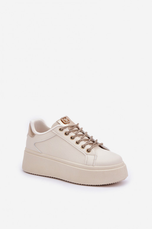 Sneakers Stilvollllschuhe mit einer Plattform Mit Dekorationeni SznuróZukami Beige Fonetha Sneakers Stilvollllschuhe mit einer Plattform Mit Dekorationeni SznuróZukami Beige Fonetha
