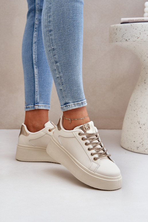 Sneakers Stilvollllschuhe mit einer Plattform Mit Dekorationeni SznuróZukami Beige Fonetha Sneakers Stilvollllschuhe mit einer Plattform Mit Dekorationeni SznuróZukami Beige Fonetha
