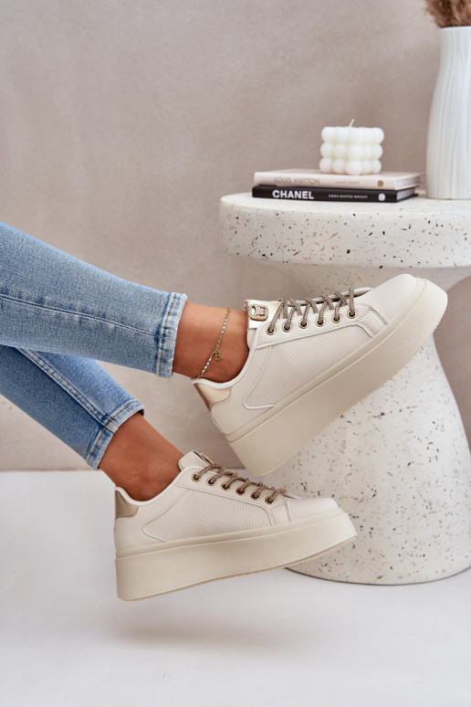 Sneakers Stilvollllschuhe mit einer Plattform Mit Dekorationeni SznuróZukami Beige Fonetha Sneakers Stilvollllschuhe mit einer Plattform Mit Dekorationeni SznuróZukami Beige Fonetha